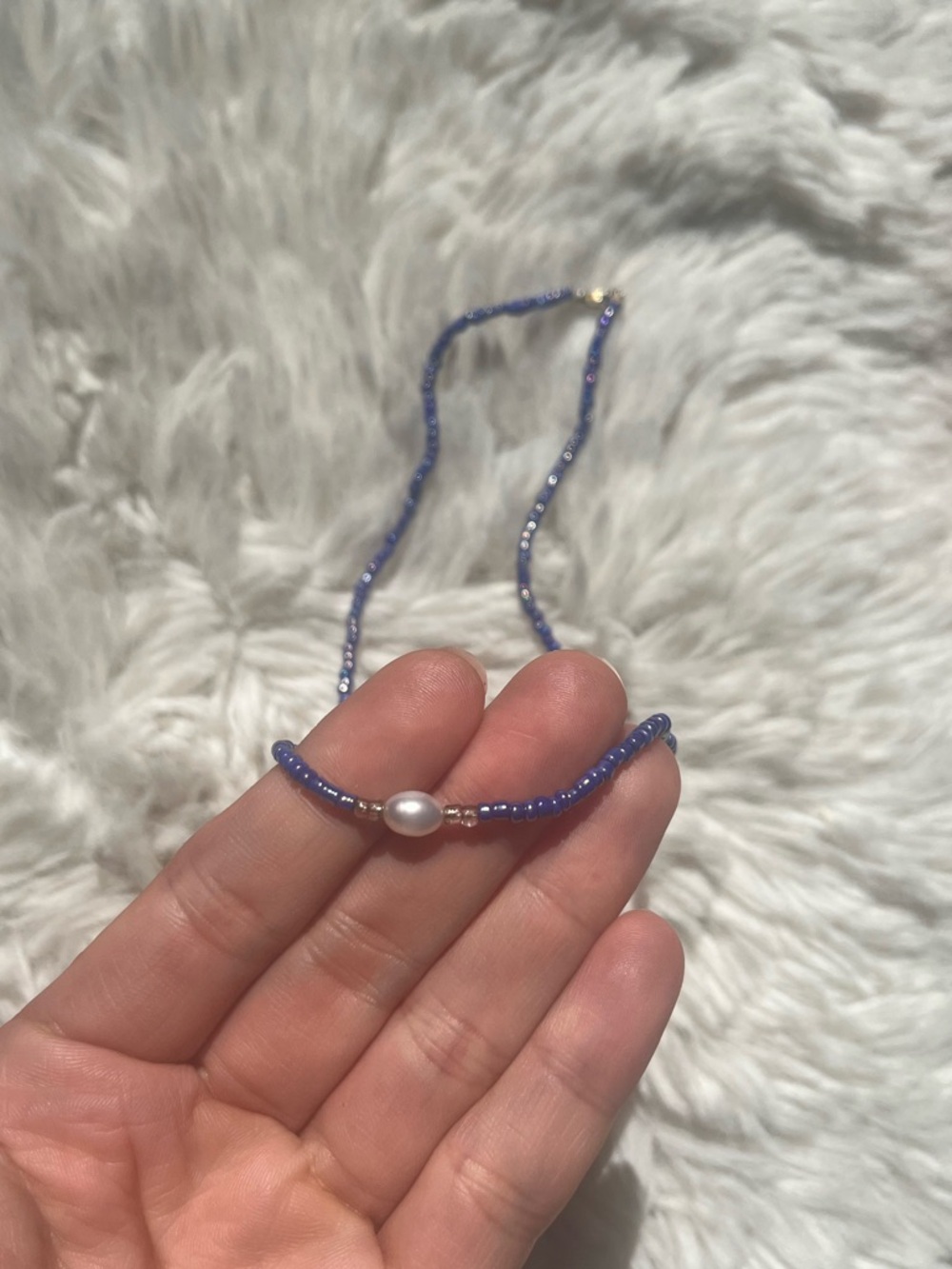 Handmade pearl purple beaded necklace